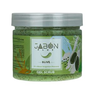 اسکراب لایه‌بردار و شاداب‌کننده پوست حاوی عصاره زیتون ژبن پلاس | Jabon Plus مناسب برای پاکسازی و طراوت انواع پوست حجم 375 میلی‌لیتر